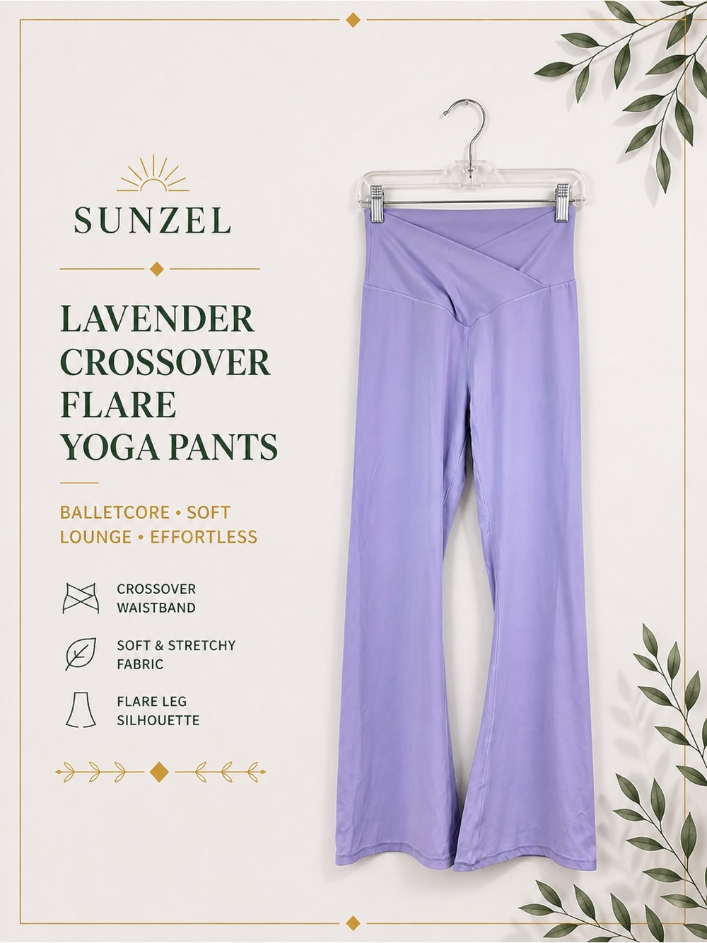 Sunzel Lavender Crossover Flare Yoga Pants